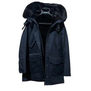 The Kooples dark navy fur lined coat